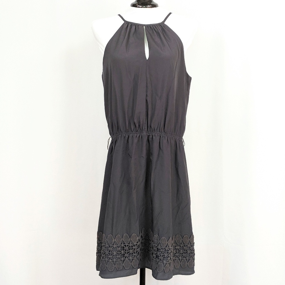 Express Halter Dress Grecian Style Keyhole Lace Applique Gray Dark Coquette Y2K